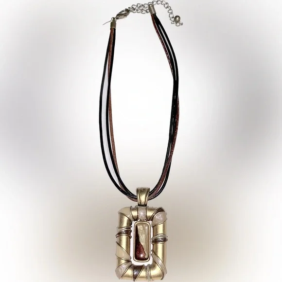 CHICO’S ShorterPendant Necklace, Brown & Black Cords, Gold-tone - Picture 6 of 9